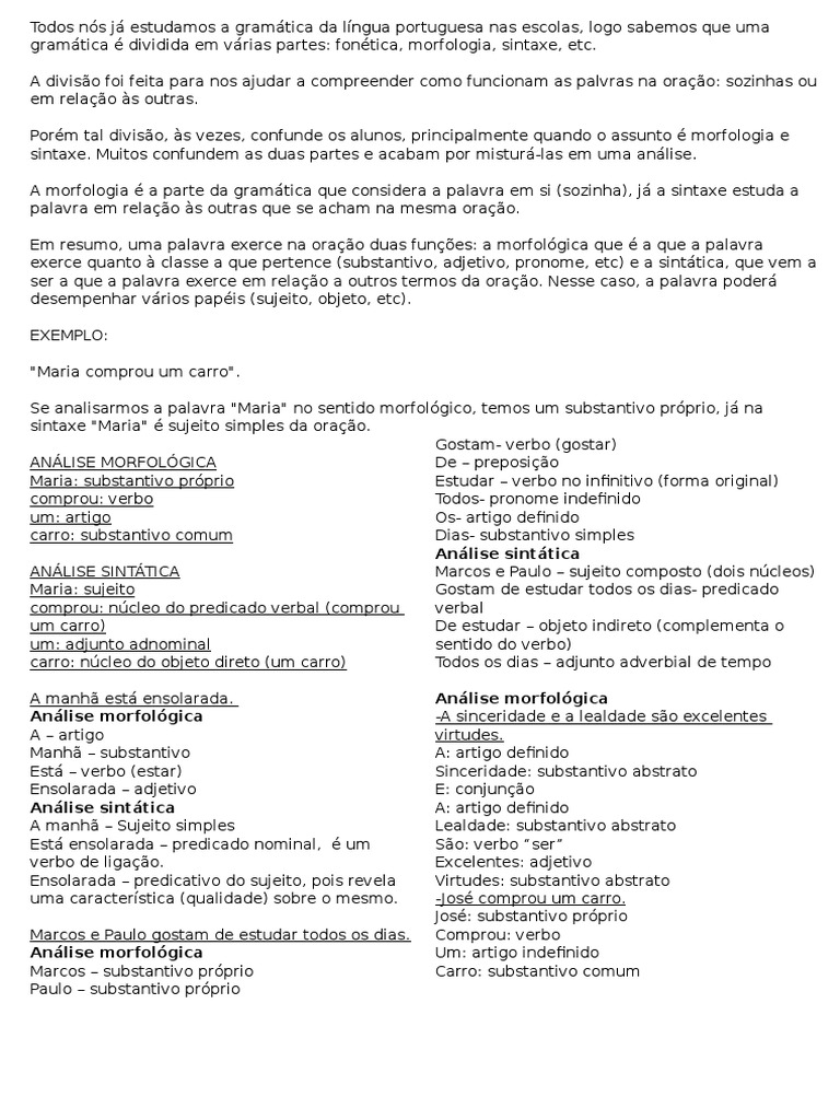 Morfologia e Sintaxe | PDF | Substantivo | Predicado (gramática)