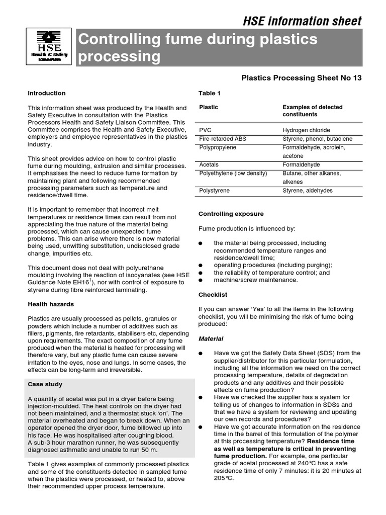 Health & Safety Plastic Processing Fumes PDF PDF Plastic Hvac