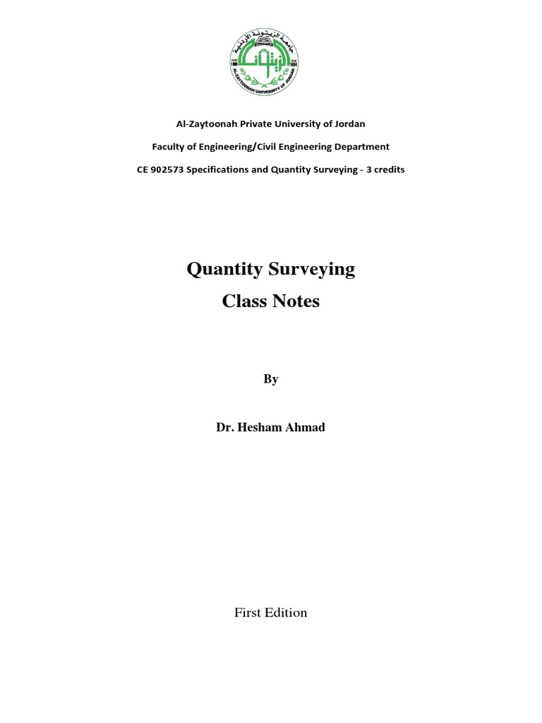 Quantity Surveying Class Notes | PDF | Employment | Construction Management