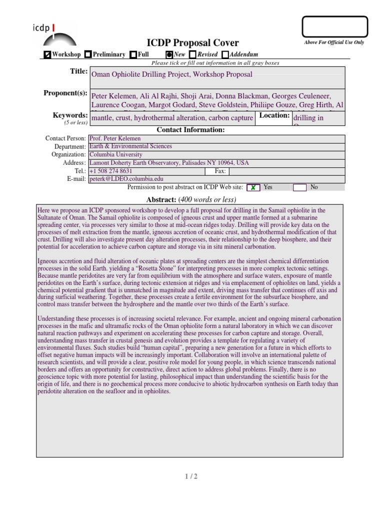 ICDP Oman Drilling Workshop Proposal | PDF | Mantle (Geology) | Crust ...