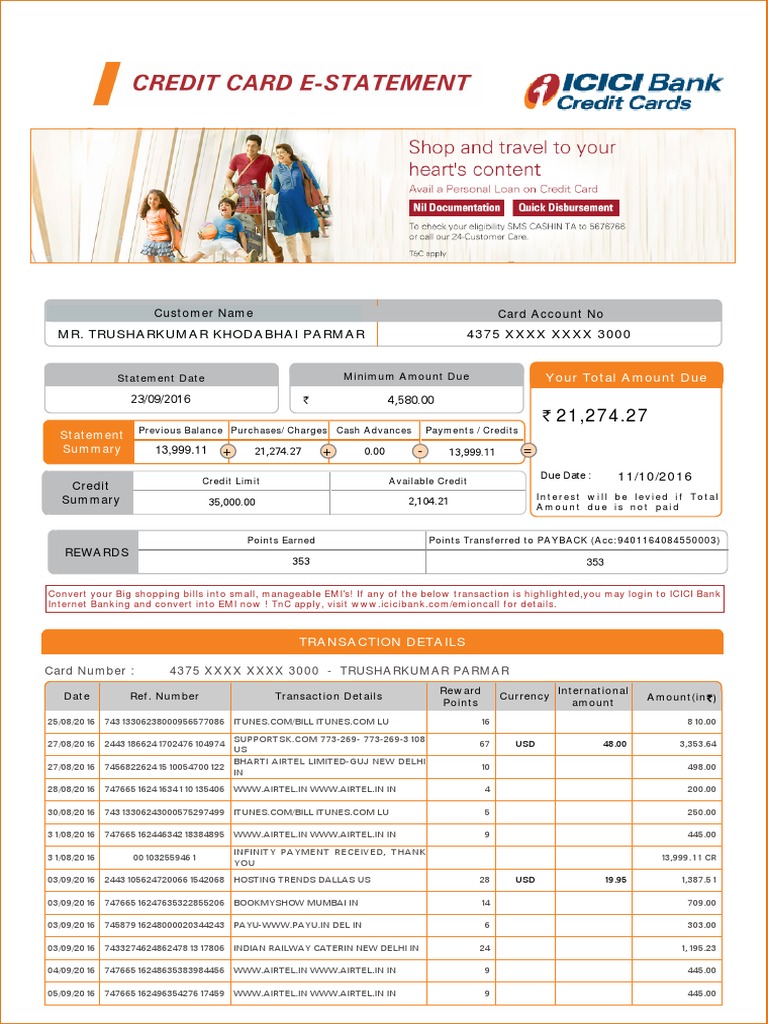Credit Card Statement Pdf Debits And Credits Payments