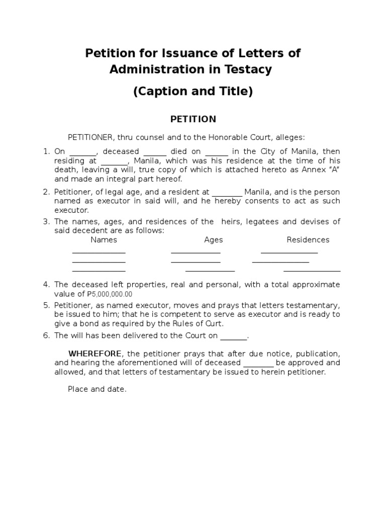 Petition for Letters of Administration | PDF | Law