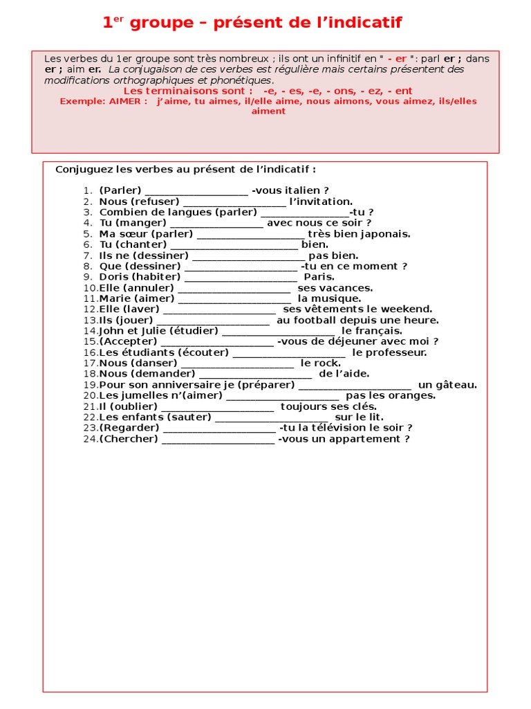 Exercice En Ligne Présent De L indicatif Present de L'indicatif | PDF | Verbe | Théorie (échecs)
