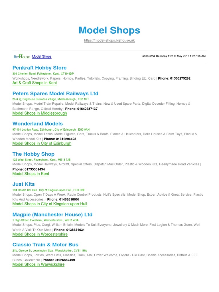 UK Model Shops Directory 2023 | PDF | Rail Transport Modelling | Scale ...