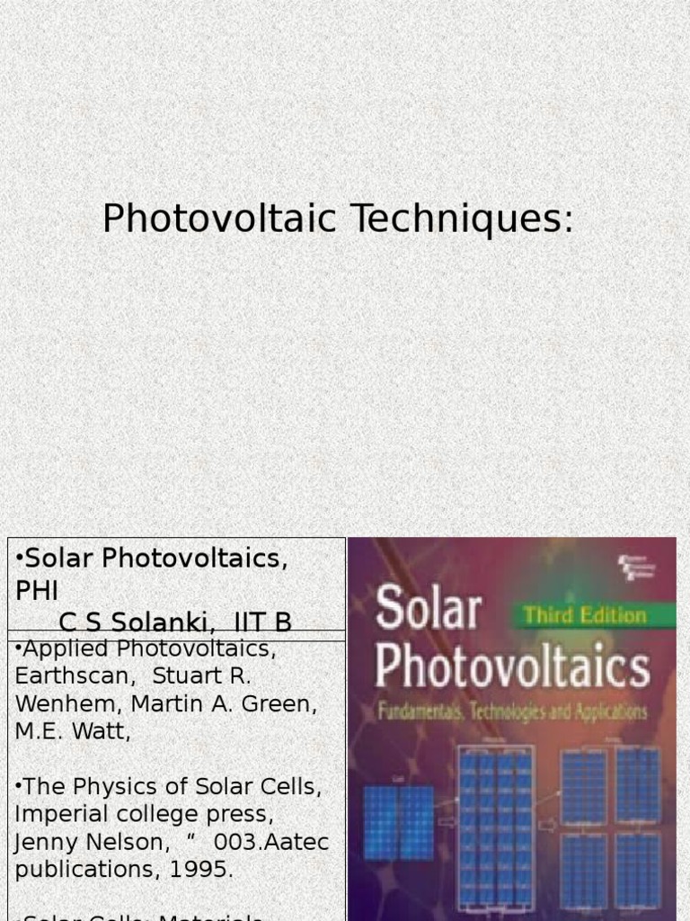 Photovoltaic Techniques and Technologies | PDF | Solar Cell | Photovoltaics
