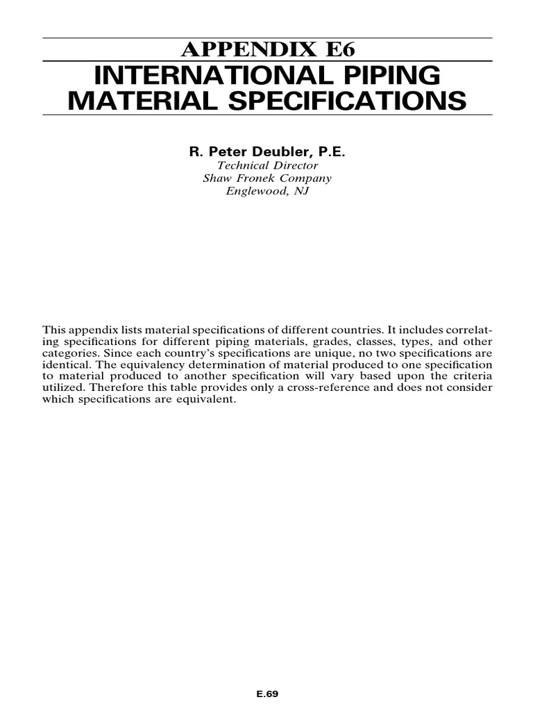 Appendix E6 - International Piping Materials Specification PDF | PDF ...