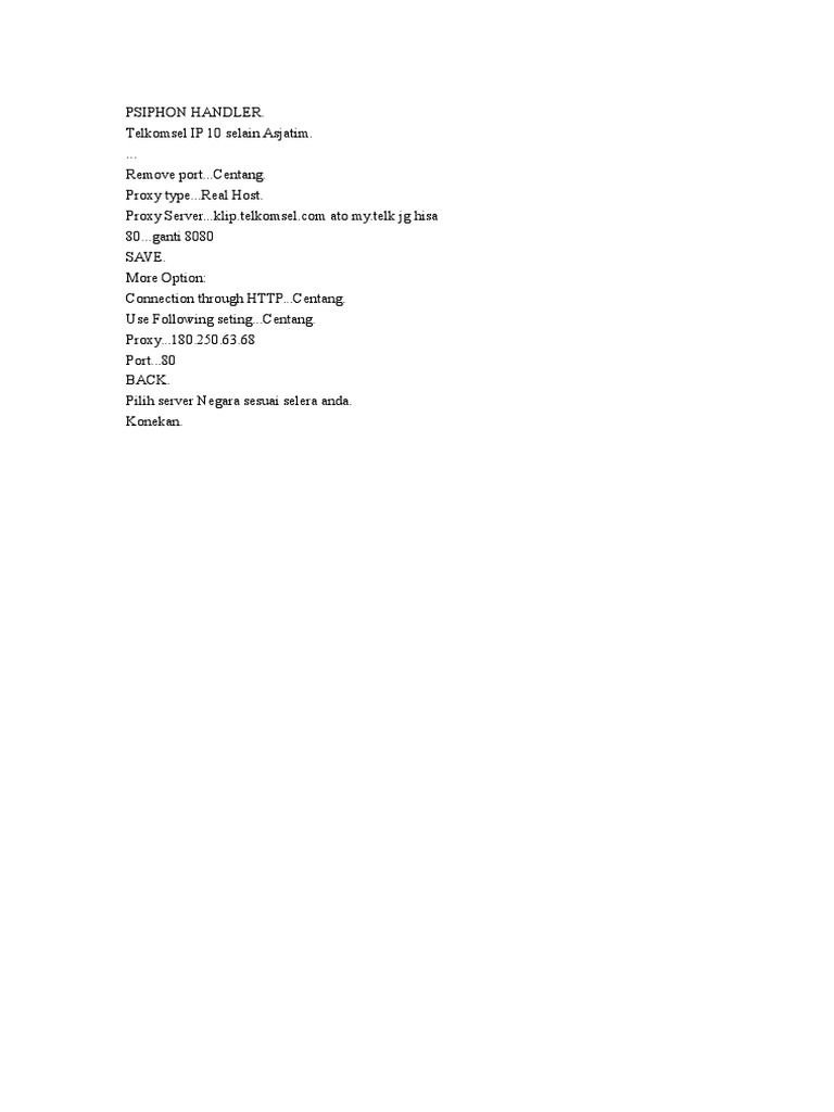 Psiphon Handler Setup for Telkomsel | PDF | Computers | Home & Garden