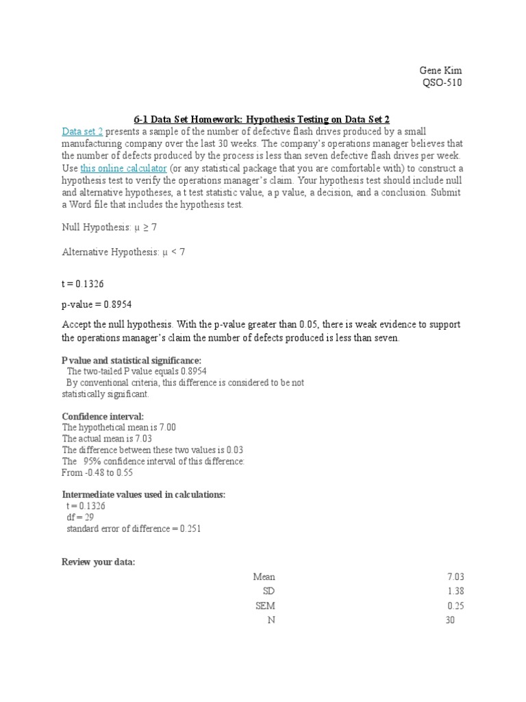 6-1 Data Set HW | PDF | P Value | Statistical Hypothesis Testing