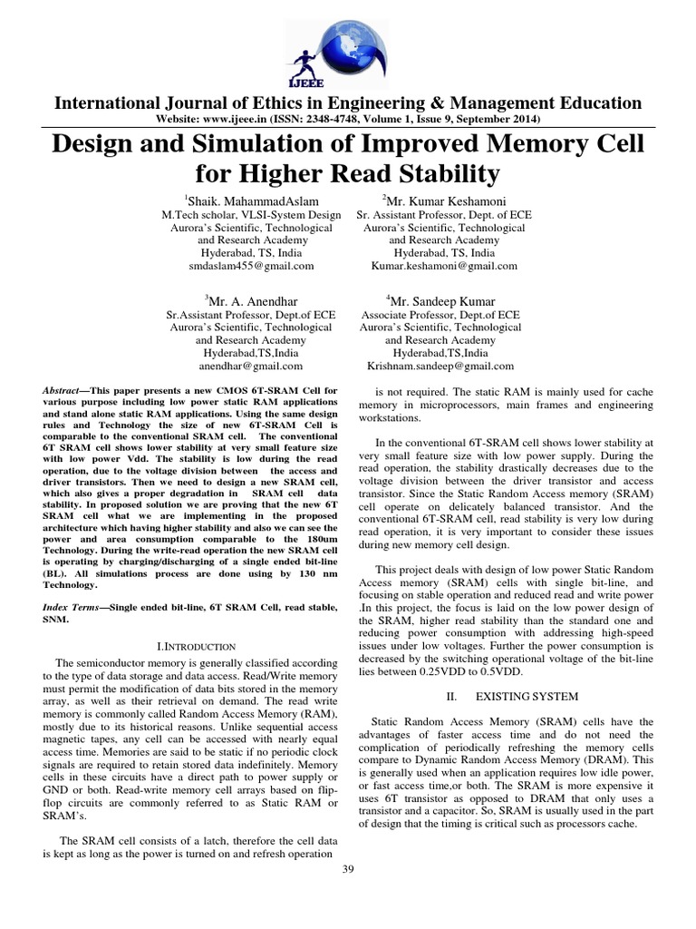 Enhanced 6T-SRAM Cell Design | PDF | Random Access Memory | Dynamic ...