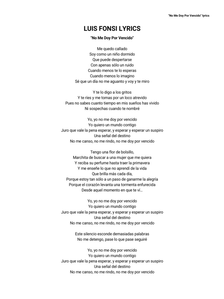 No Me Doy Por Vencido Lyrics In English
