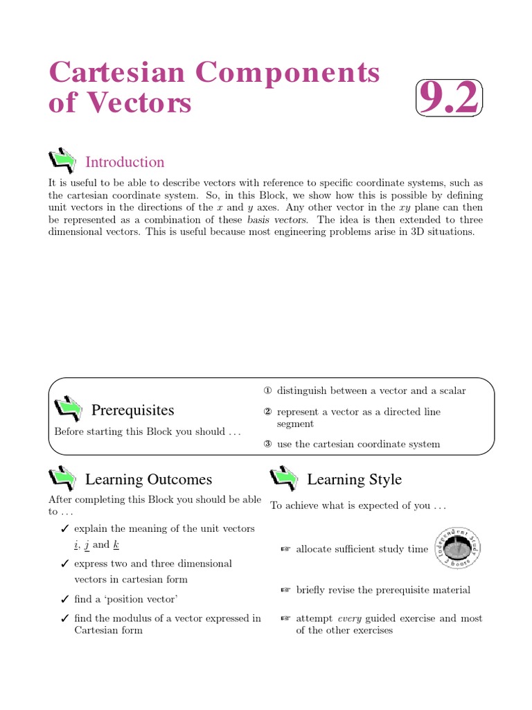 Vectors Cartesian Components | PDF | Cartesian Coordinate System ...