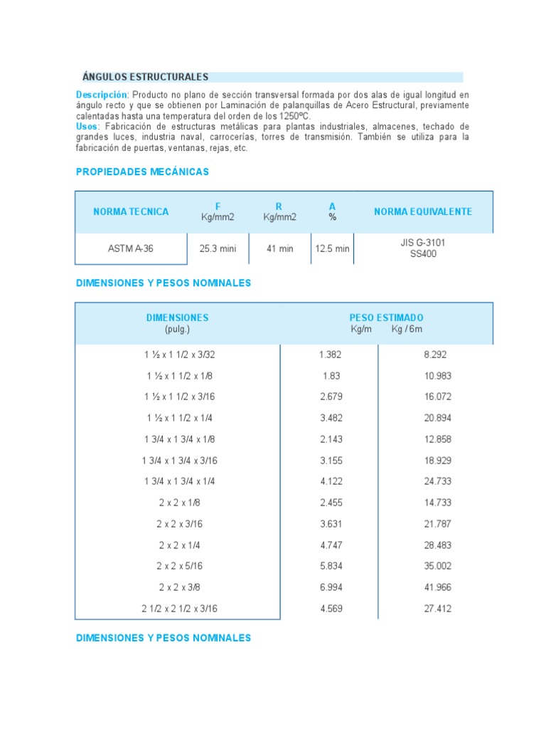 Ángulos Estructurales Tradisa | PDF | Acero estructural | Metales de ...