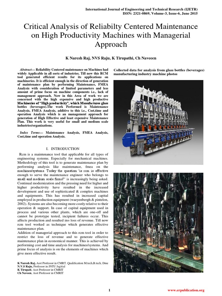 Critical Analysis of Reliabilty Centered Maintenance On High ...