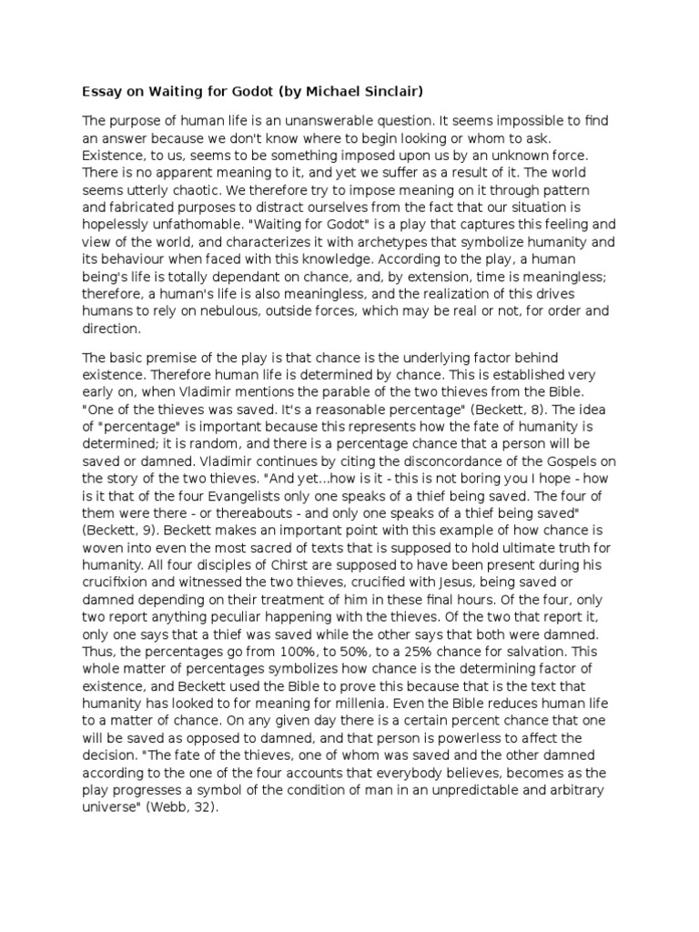 Essays About Waiting For Godot Analysis | WOW Essays