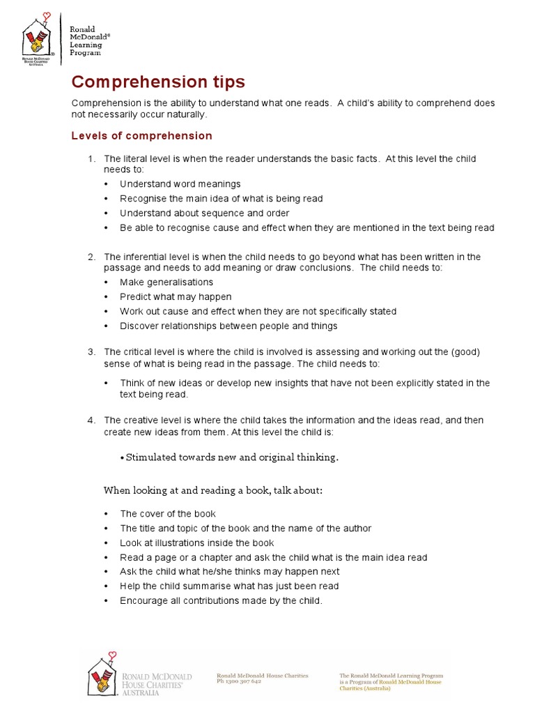 Comprehension Tips | Reading Comprehension | Reading (Process)