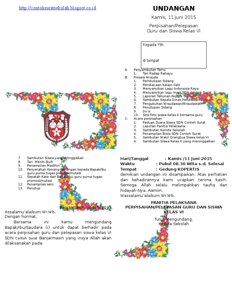 Contoh Undangan Perpisahan Kelas Vi Pdf