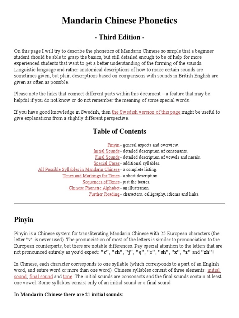 Mandarin Chinese Phonetics Doc Chinese Language Consonant
