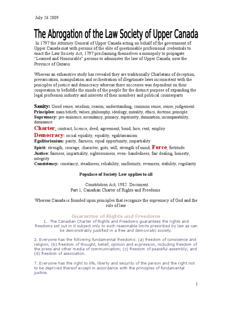 Abrogation of Law Society July 26 2009 | PDF | Liberty | Rule Of Law