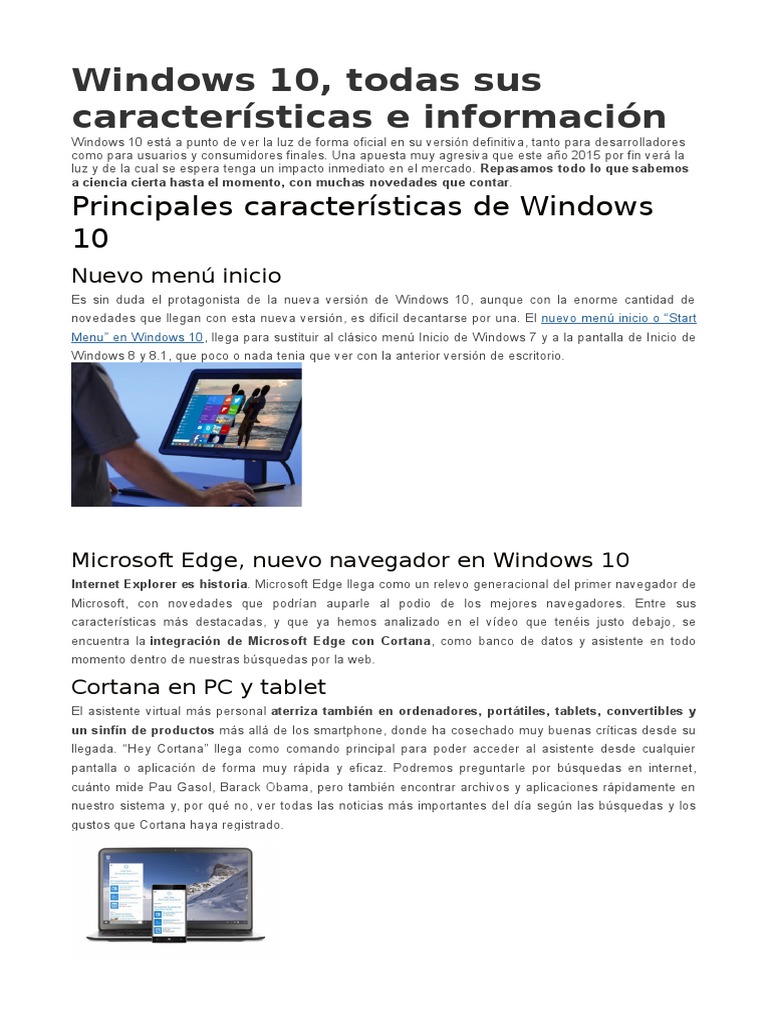 Windows 10 Caracteristicas | PDF | Windows 10 | Microsoft Windows