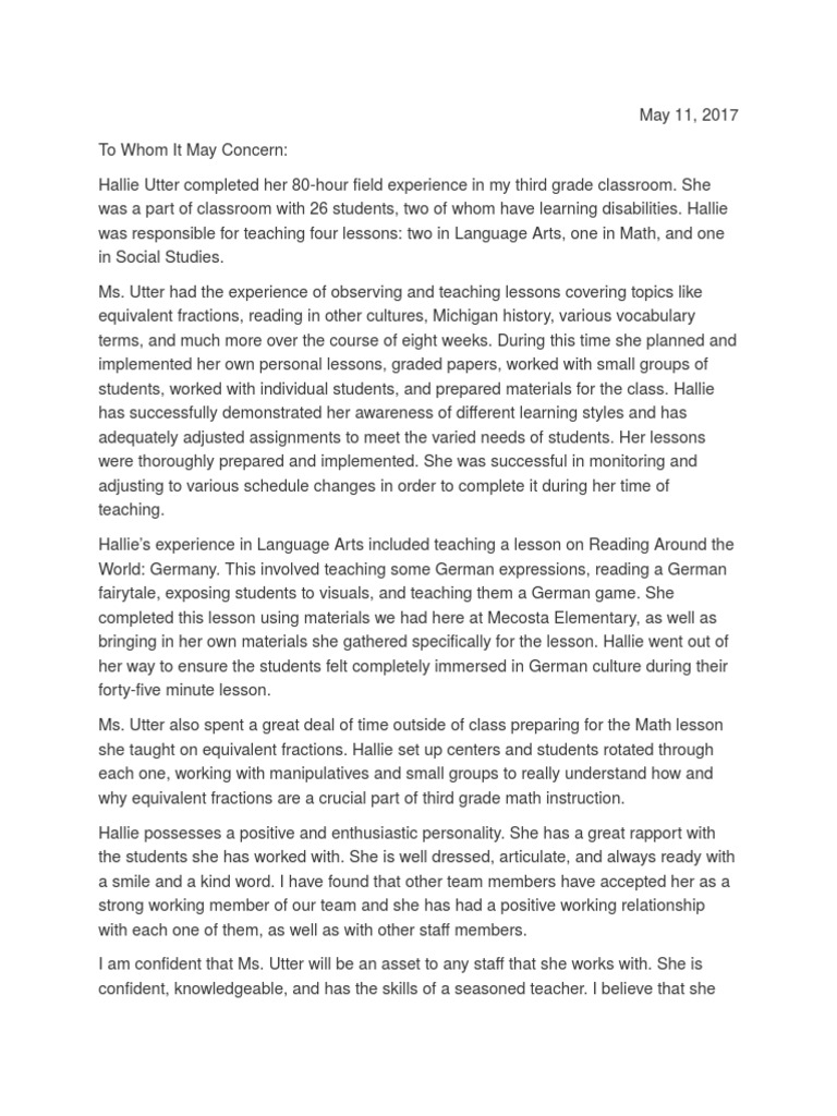 Simon Letter of Recommendation | PDF | Teachers | Educational Psychology