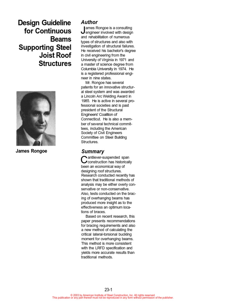 Design Guidelines For Continuous Beams Supporting Steel Joist Roof