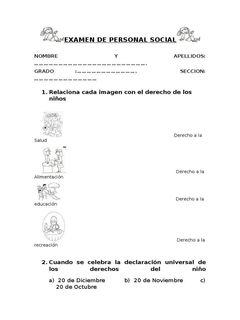 Examen de Personal Social 1er Grado | PDF