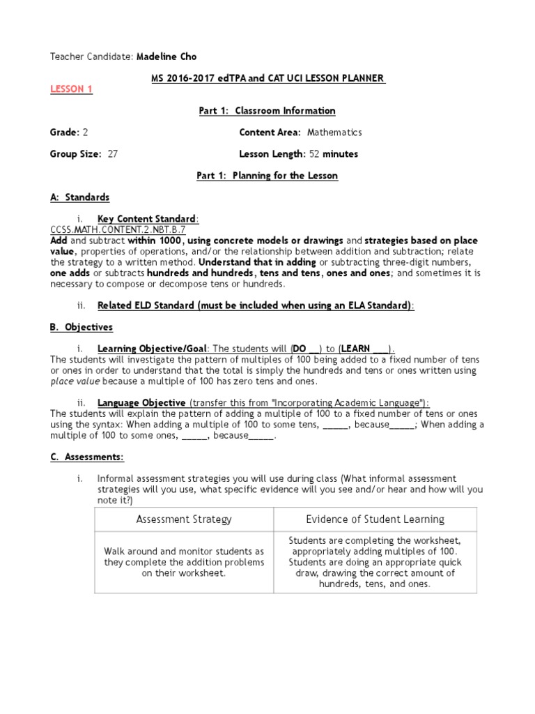 2nd Grade Math Lesson: Adding 100s | PDF | Lesson Plan | Educational ...