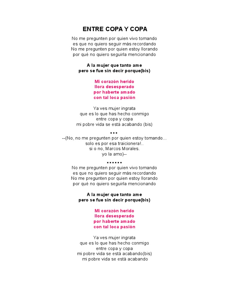 Entre Copa y Copa: Letra y Acordes | PDF