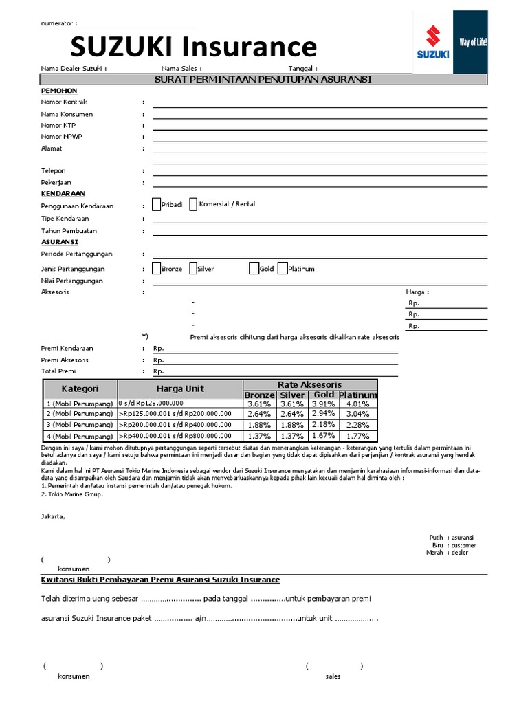 Formulir Asuransi Mobil Suzuki | PDF