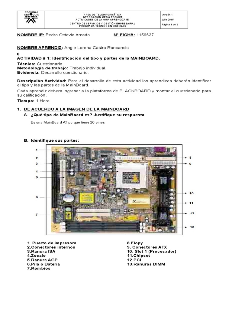 Actividad 1 - Partes MainBoard Angie Castro | PDF | Ingeniería ...
