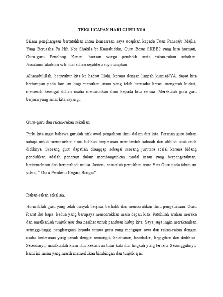 Teks Ucapan Hari Guru Wakil Murid Pdf