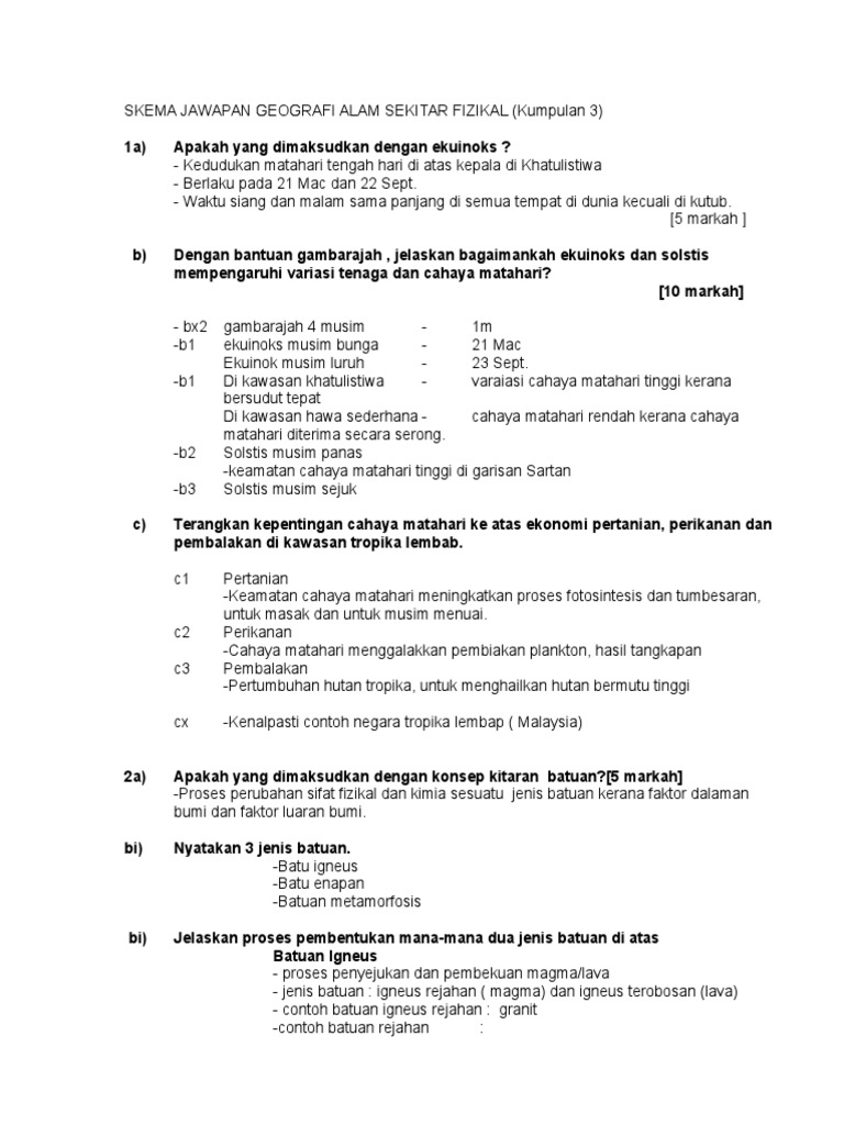 Skema Jawapan Geografi Alam Sekitar Fizikal Pdf