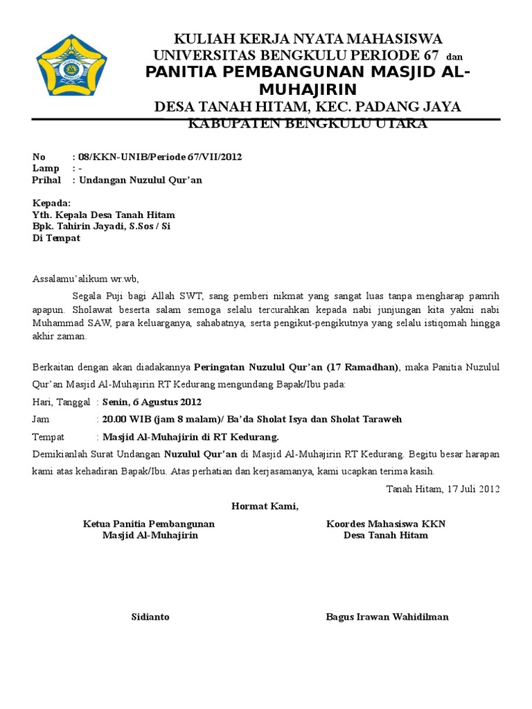 98 Contoh Undangan Nuzulul Quran Doc HD
