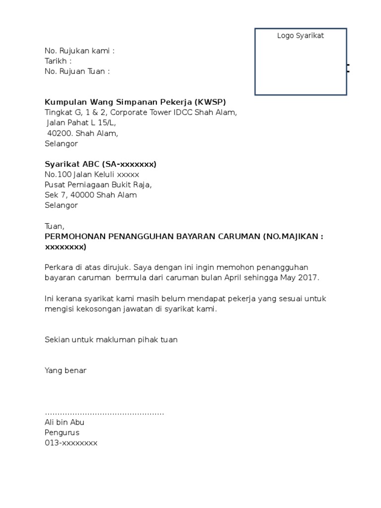 Surat Tangguh Bayaran Pdf