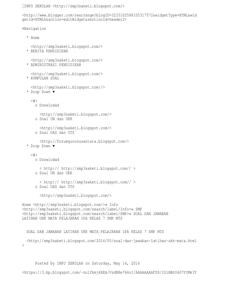 Soal Dan Jawaban Latihan Ukk Mata Pelajaran Ipa Kelas 7 Smp Mts