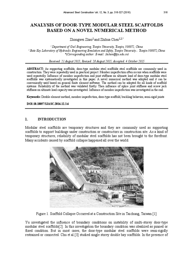 ANALYSIS OF DOOR-TYPE MODULAR STEEL SCAFFOLDS BASED ON A NOVEL ...