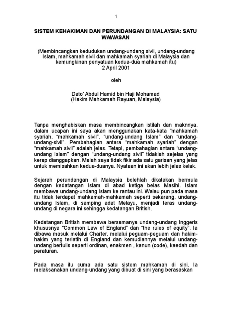 Sistem Kehakiman Dan Perundangan Di Malaysia Satu Wawasan 