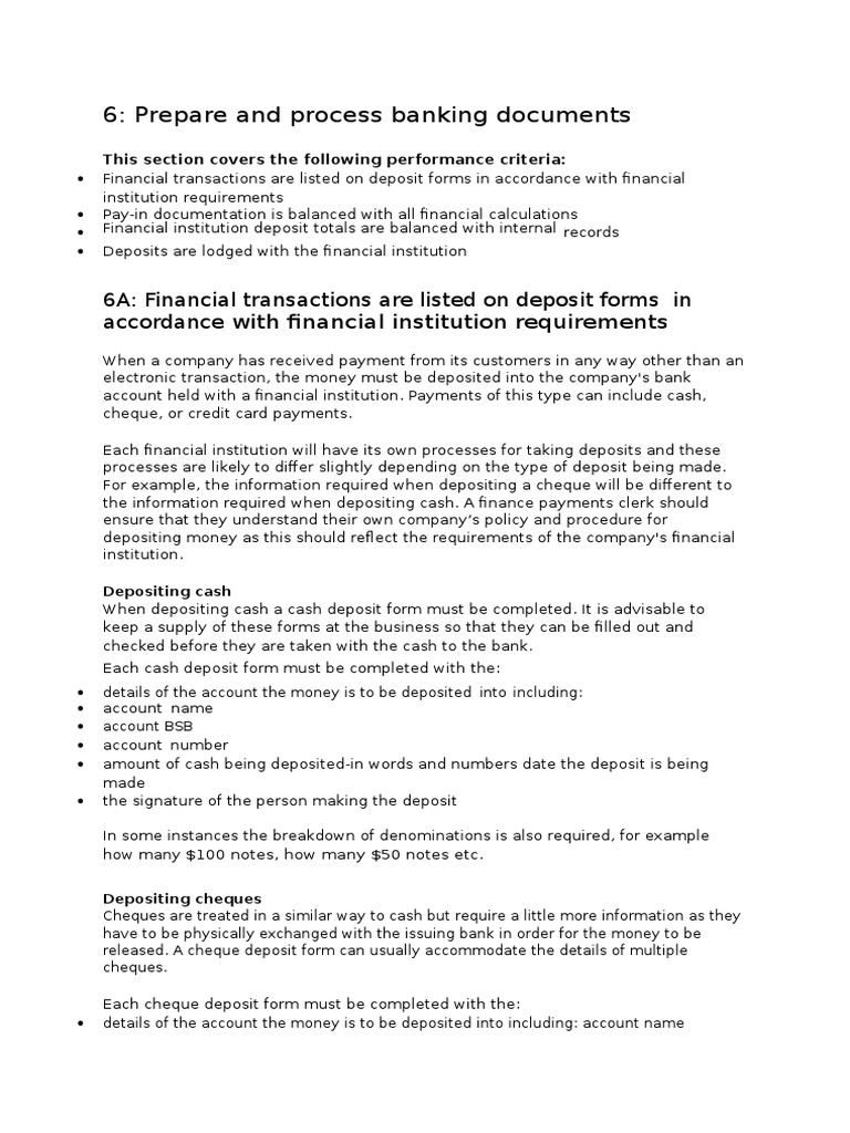 Banking Document Preparation Guide | PDF | Cheque | Deposit Account
