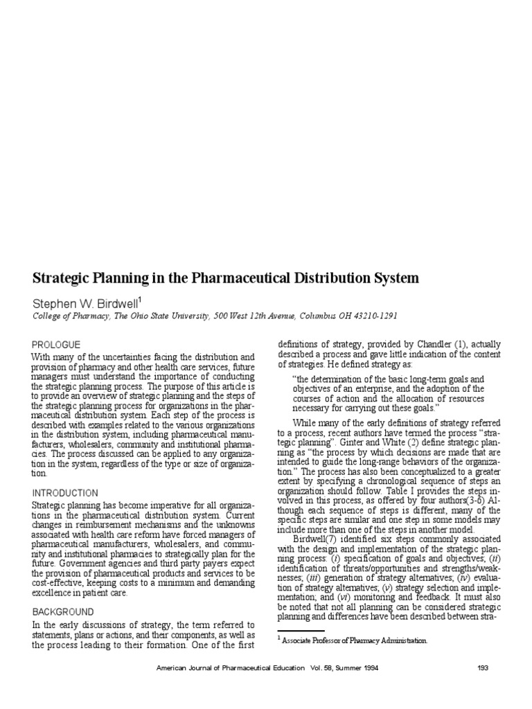 Strategic Planning in The Pharmaceutical Distribution System | PDF ...
