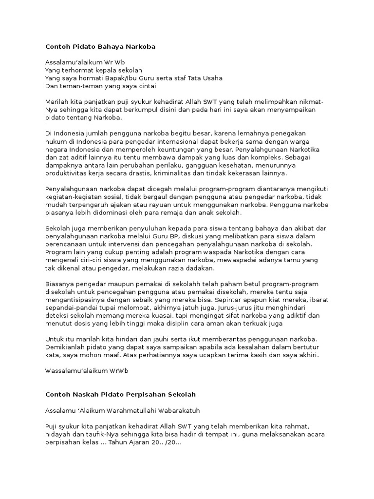 Contoh Pidato Bahaya Narkoba