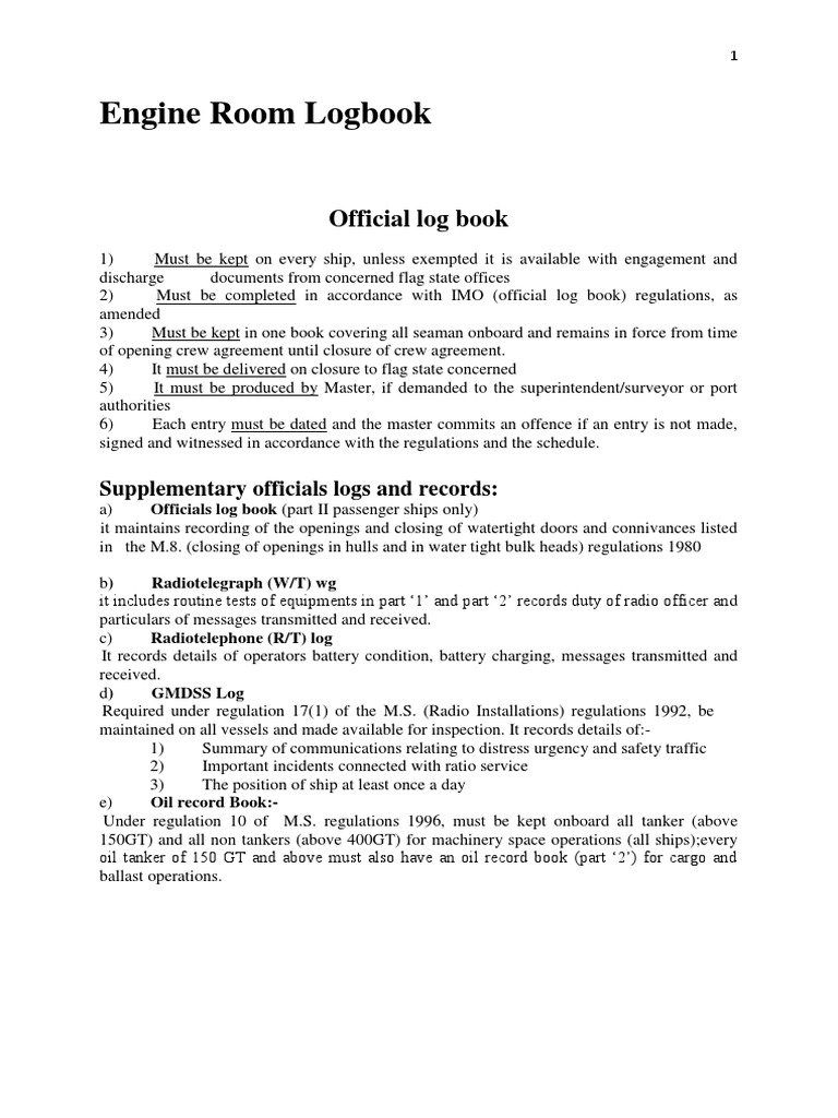 Log Books, United States Rules, Logbooks United States