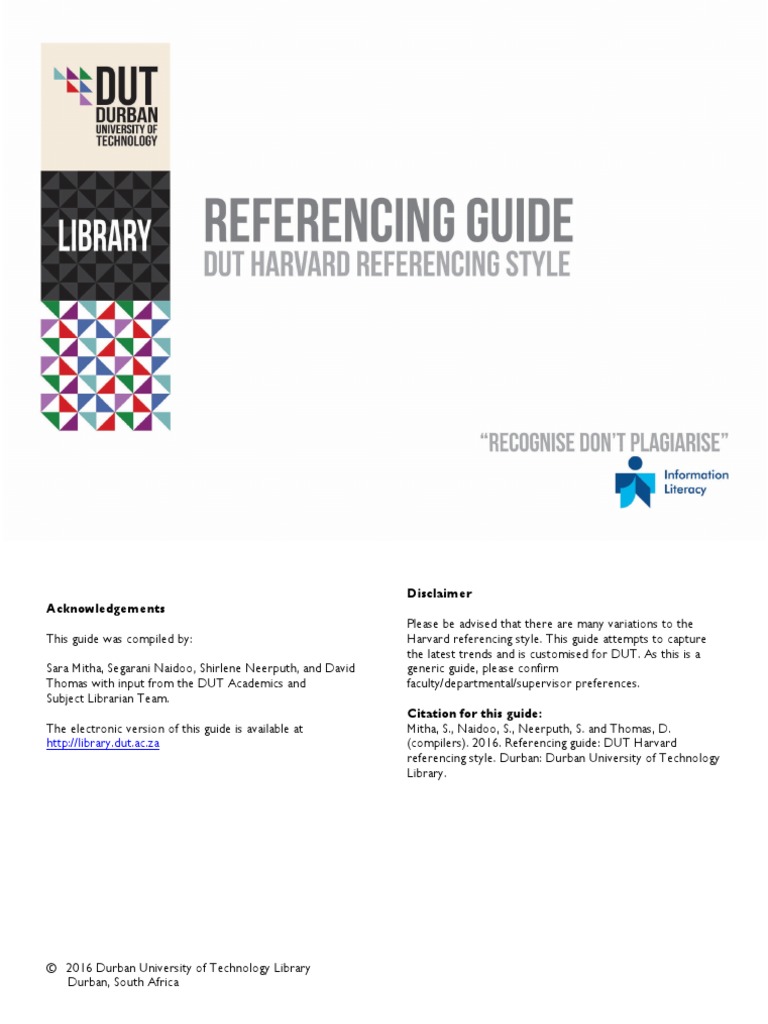 Referencing Guide DUT Harvard Referencing Style 2016