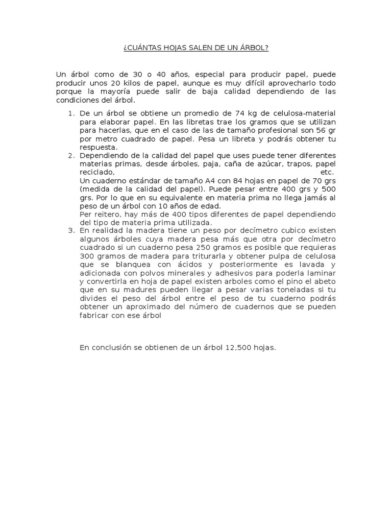 Cuántas Hojas Salen de Un Árbol PDF