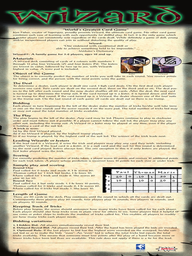 "World's Greatest Card Game" Wizard PDF Trick Taking Card Games