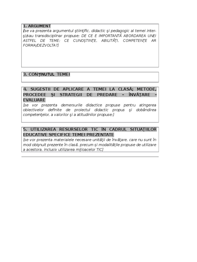 Format Proiect Transdisciplinar | PDF