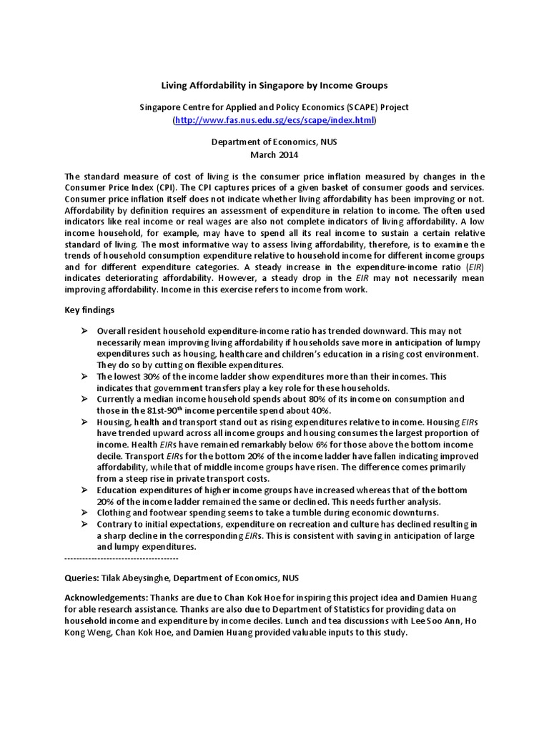 Living Affordability in Singapore by Groups Key Findings PDF