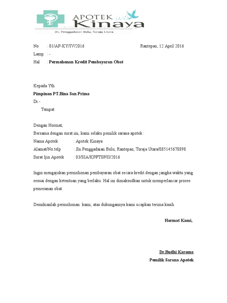 Surat Permohonan Kredit Pembayaran