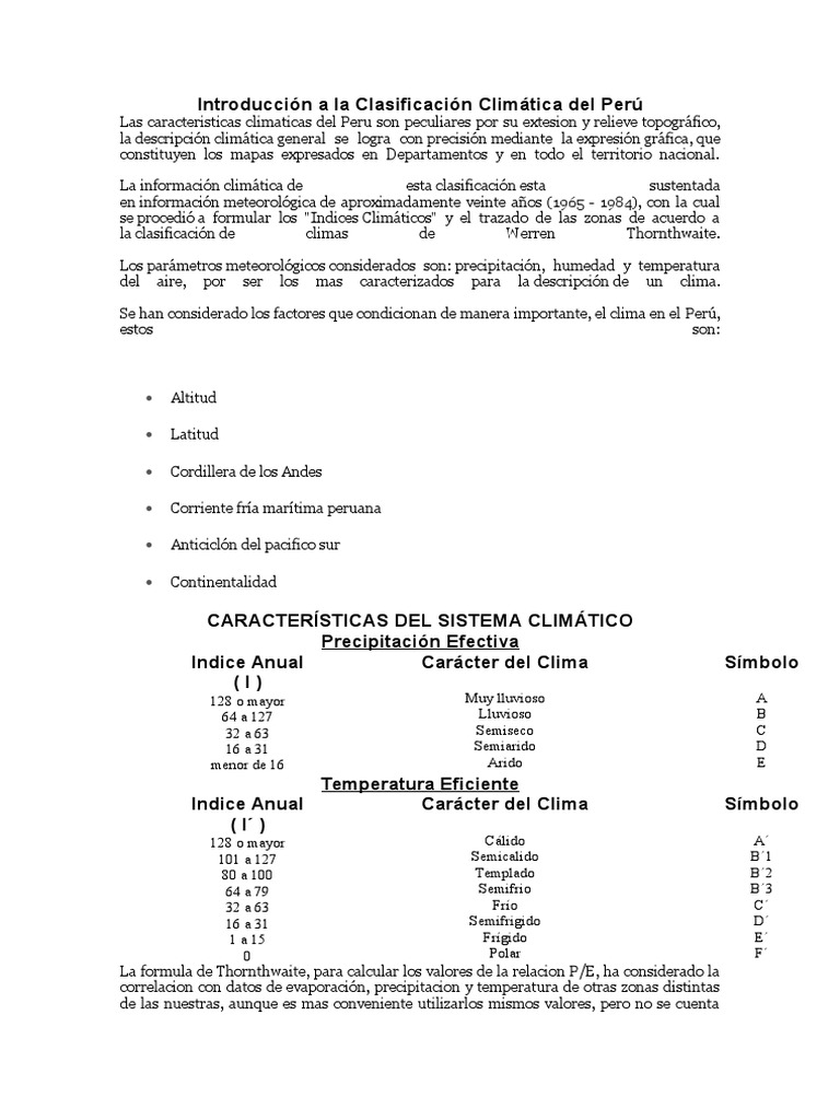 Clasificación Climática del Perú | PDF | Clima | Precipitación