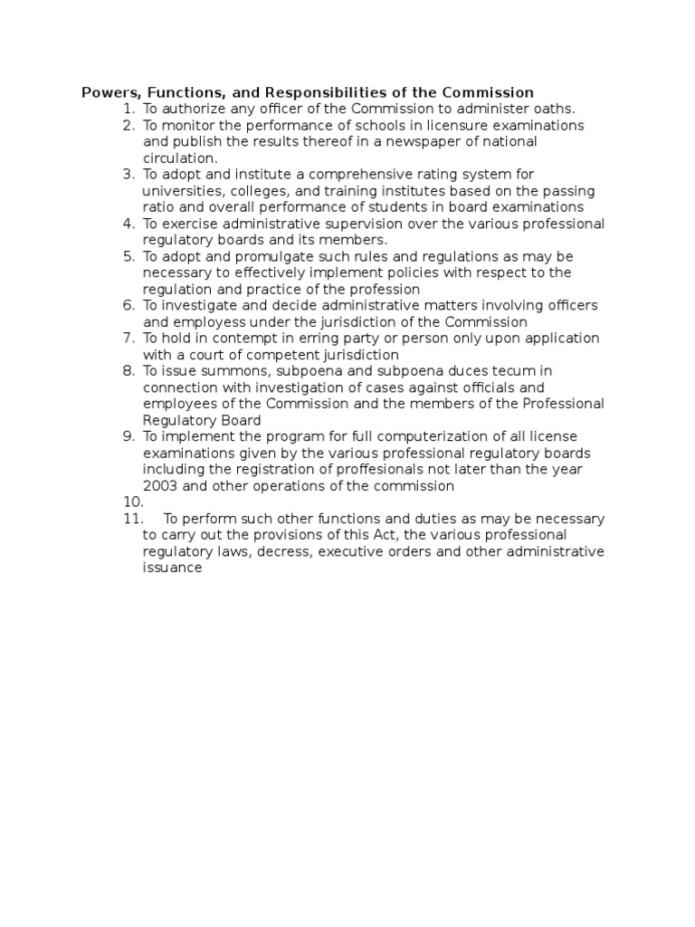 Powers, Functions, and Responsibilities of The Commission PDF