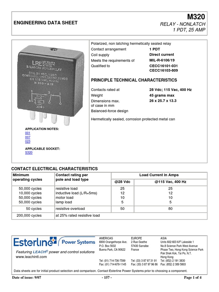 LEACH Hermetically Sealed Relay Relais Hermetique M320 PDF Inductor